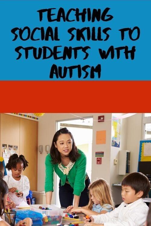 Teaching social skills to students with autism: image of teacher with students at a table doing crafts